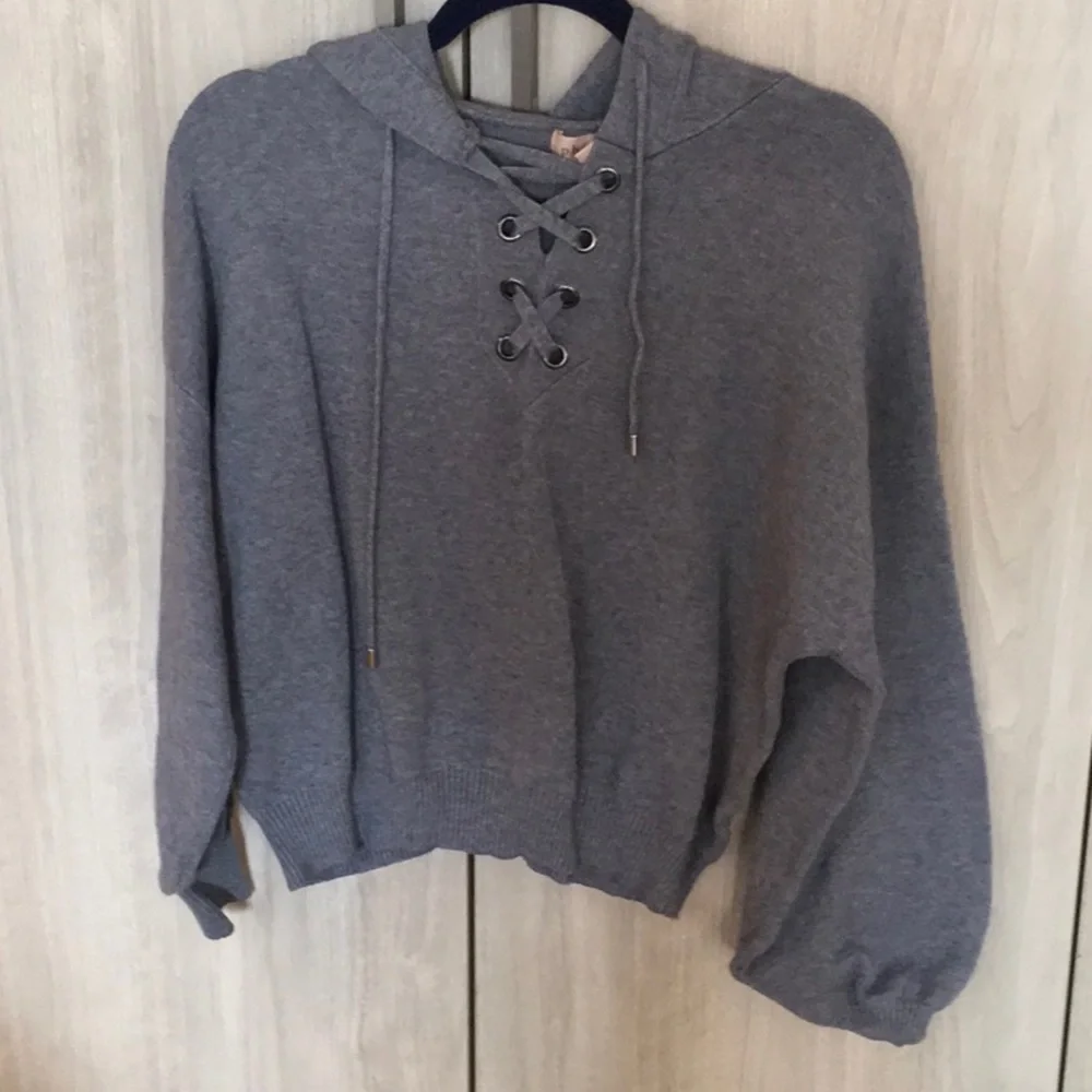 Gray Lace-Up Hoodie L
